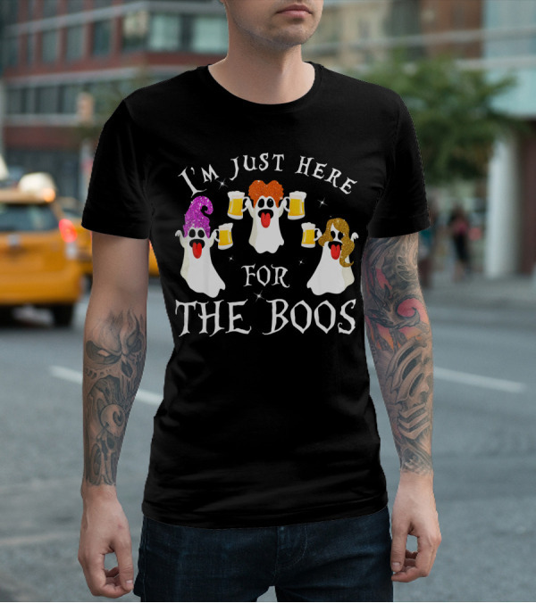 I'm Just Here For The Boos Ghosts With Beer Glasses Halloween T-Shirt