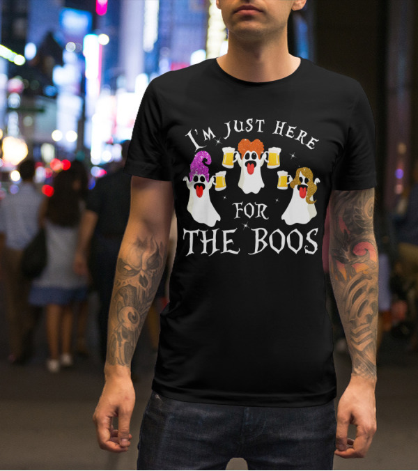 I'm Just Here For The Boos Ghosts With Beer Glasses Halloween T-Shirt