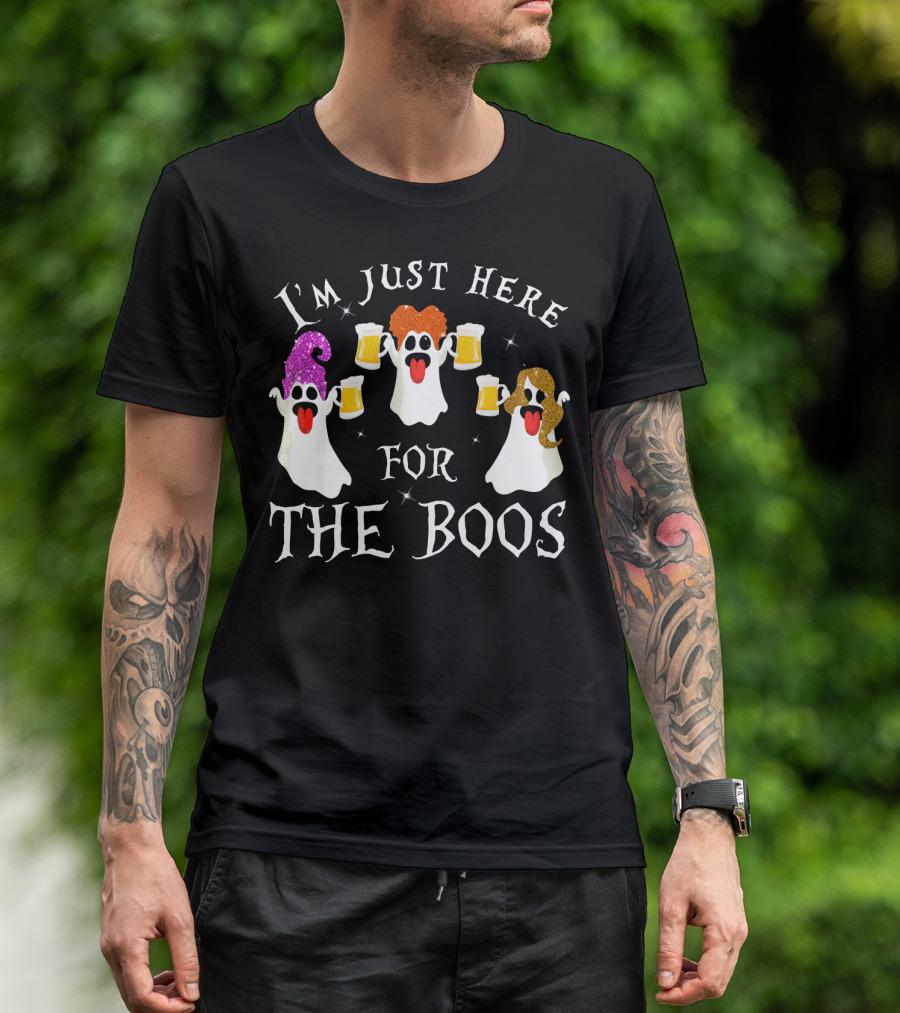 I'm Just Here For The Boos Ghosts With Beer Glasses Halloween T-Shirt
