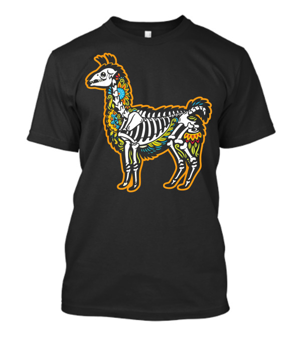 Colorful Dia De Los Muertos Llama Skeleton T-Shirt
