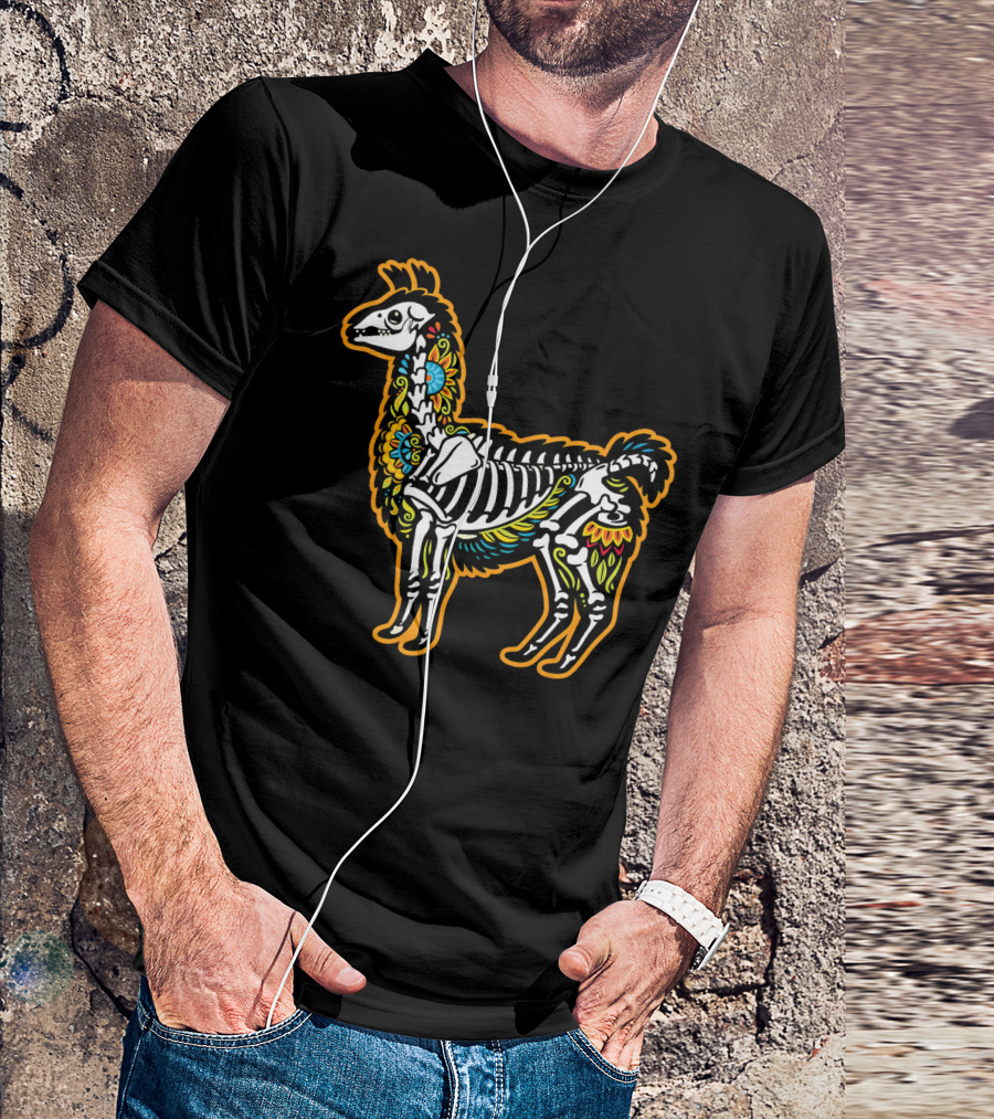 Colorful Dia De Los Muertos Llama Skeleton T-Shirt