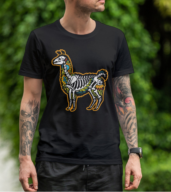 Colorful Dia De Los Muertos Llama Skeleton T-Shirt