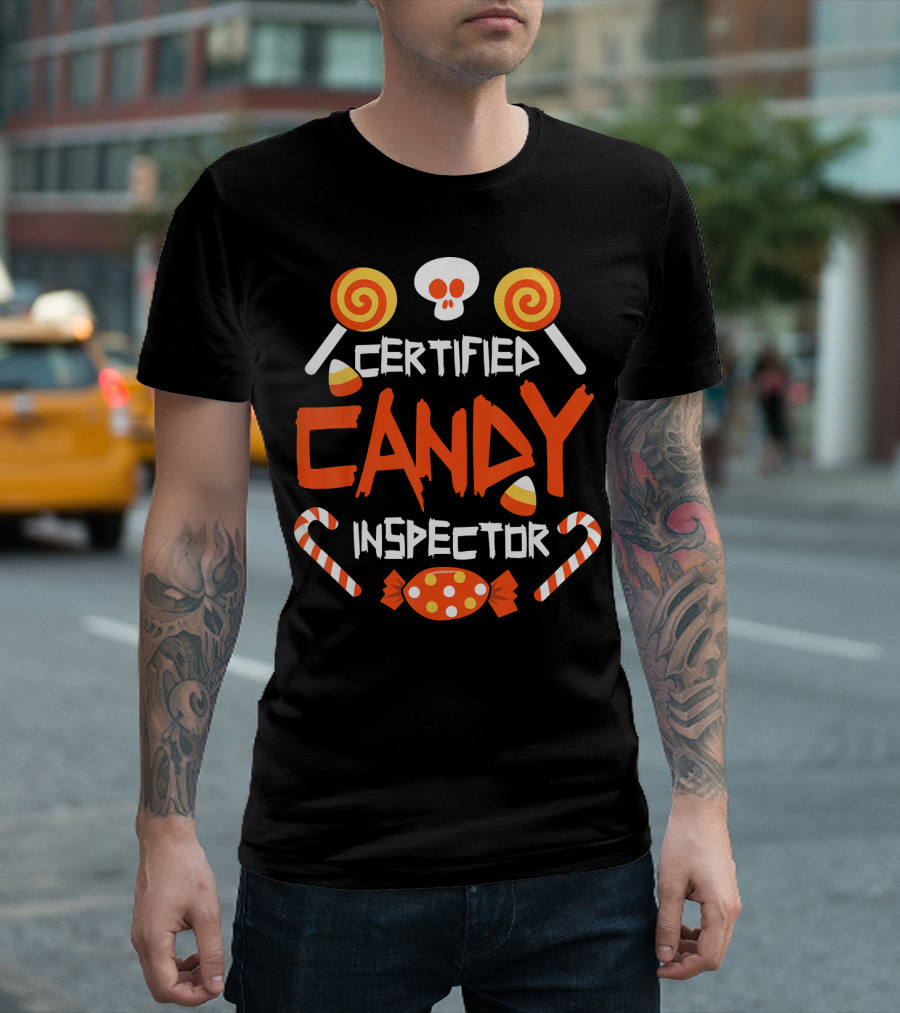 Certified Candy Inspector Halloween Sweets and Skull T-Shirt