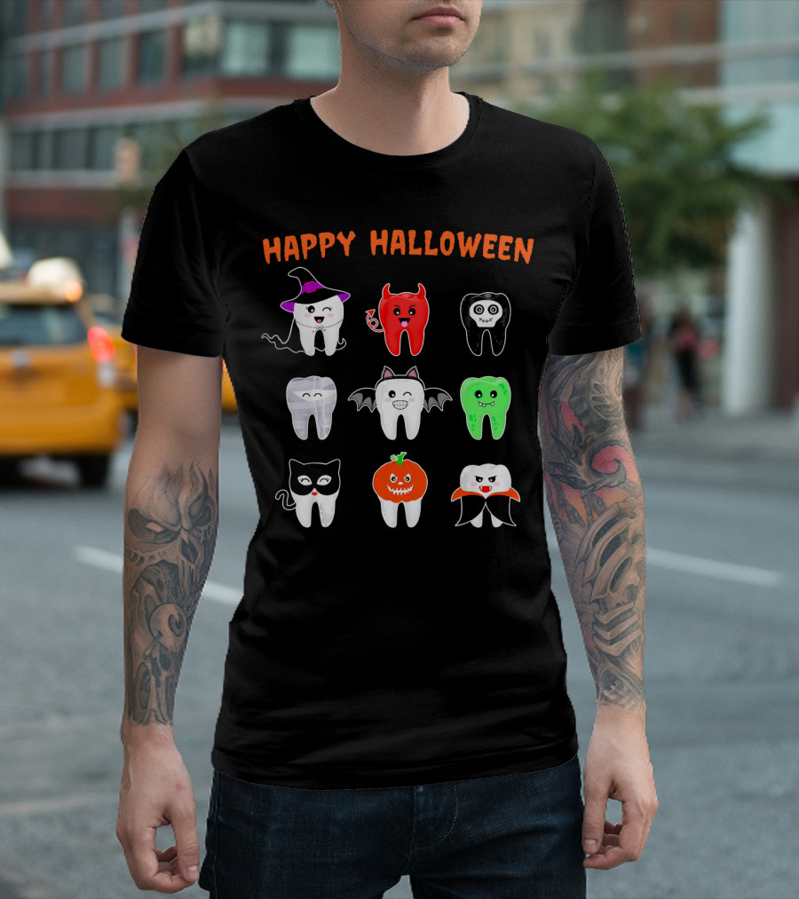 Happy Halloween Cute Tooth Monsters in Costume T-Shirt