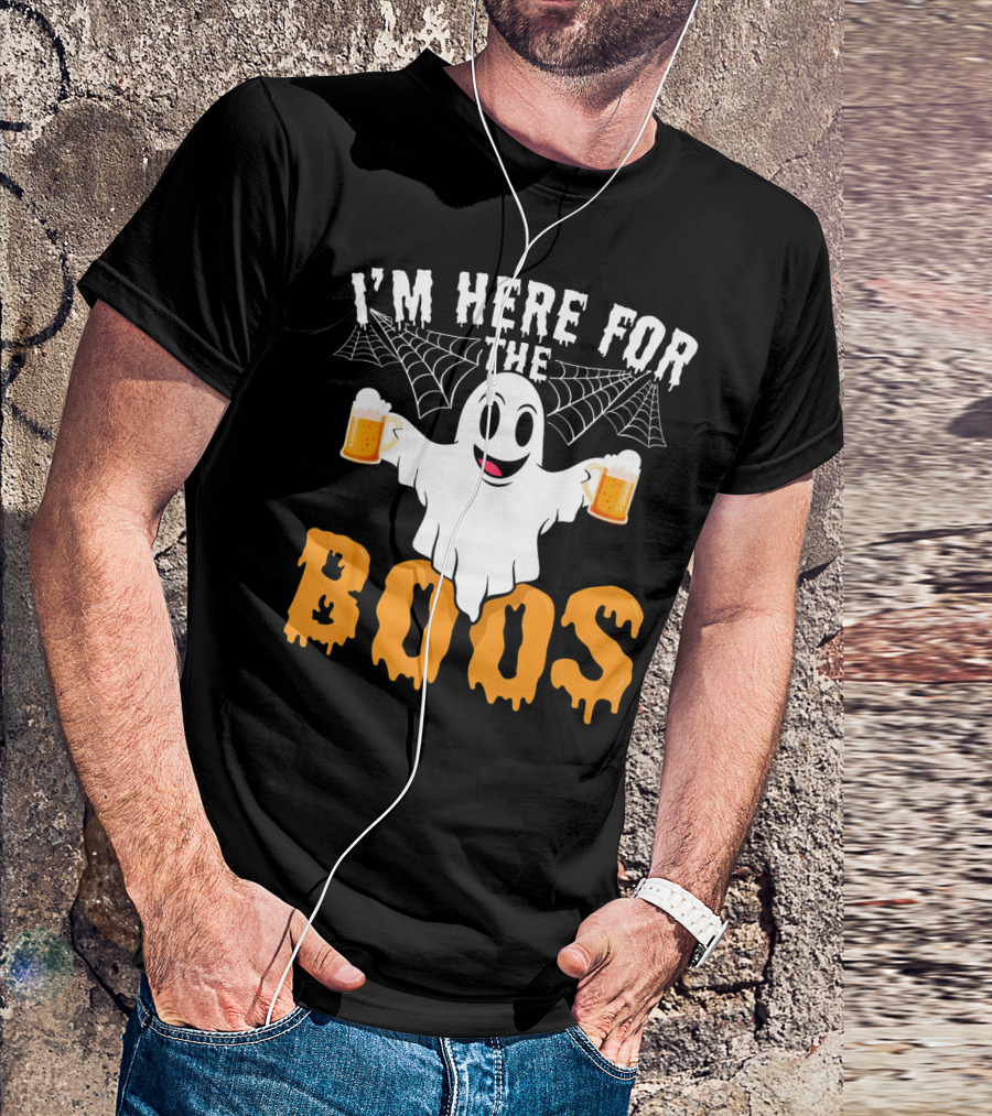 I'm Here For The Boos Halloween Drinking Ghost With Beers T-Shirt