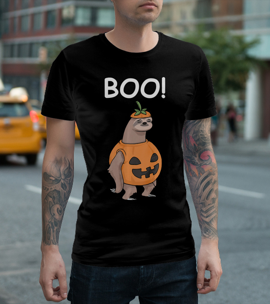 BOO Funny Halloween Sloth Lazy Jack Pumpkin T-Shirt