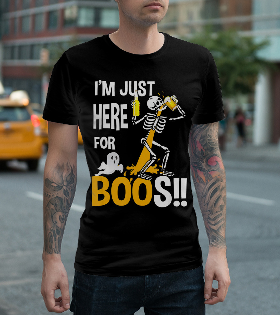 I'm Just Here for the BOOs Skeleton Drinking Ghost T-Shirt