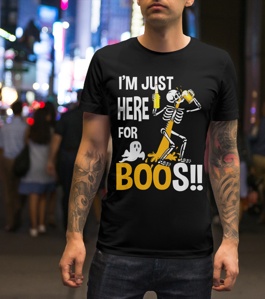 I'm Just Here For The BOOs Skeleton Drinking Ghost T-Shirt