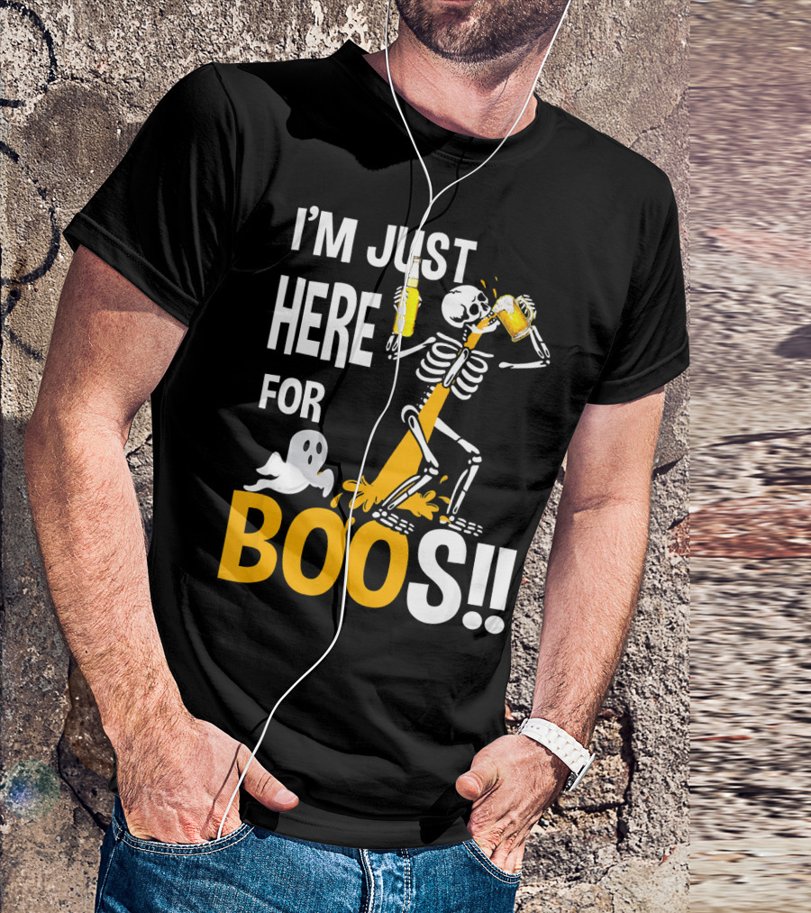 I'm Just Here For The BOOs Skeleton Drinking Ghost T-Shirt