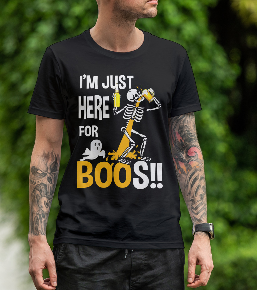I'm Just Here For The BOOs Skeleton Drinking Ghost T-Shirt