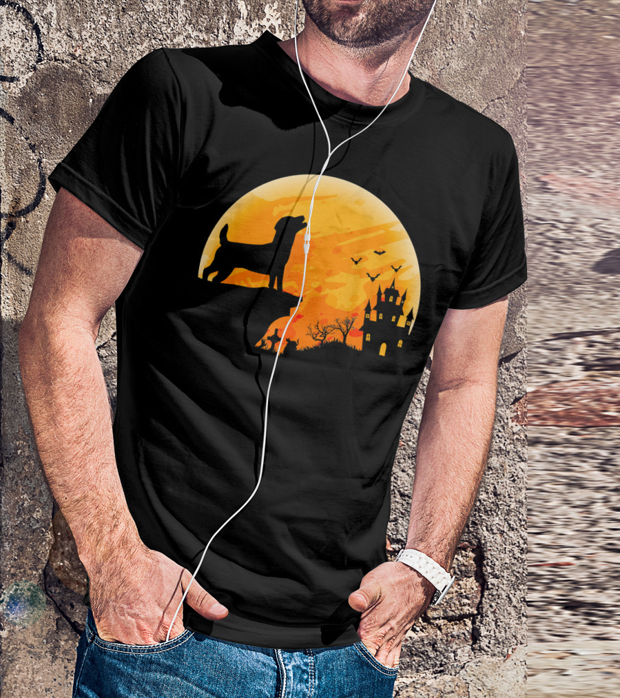 Halloween Costume Jack Russell Terrier Moonlit Haunted Castle Scene T-Shirt