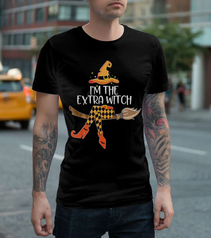 I'm the Extra Witch Halloween Matching Broomstick Hat Orange Boots T-Shirt