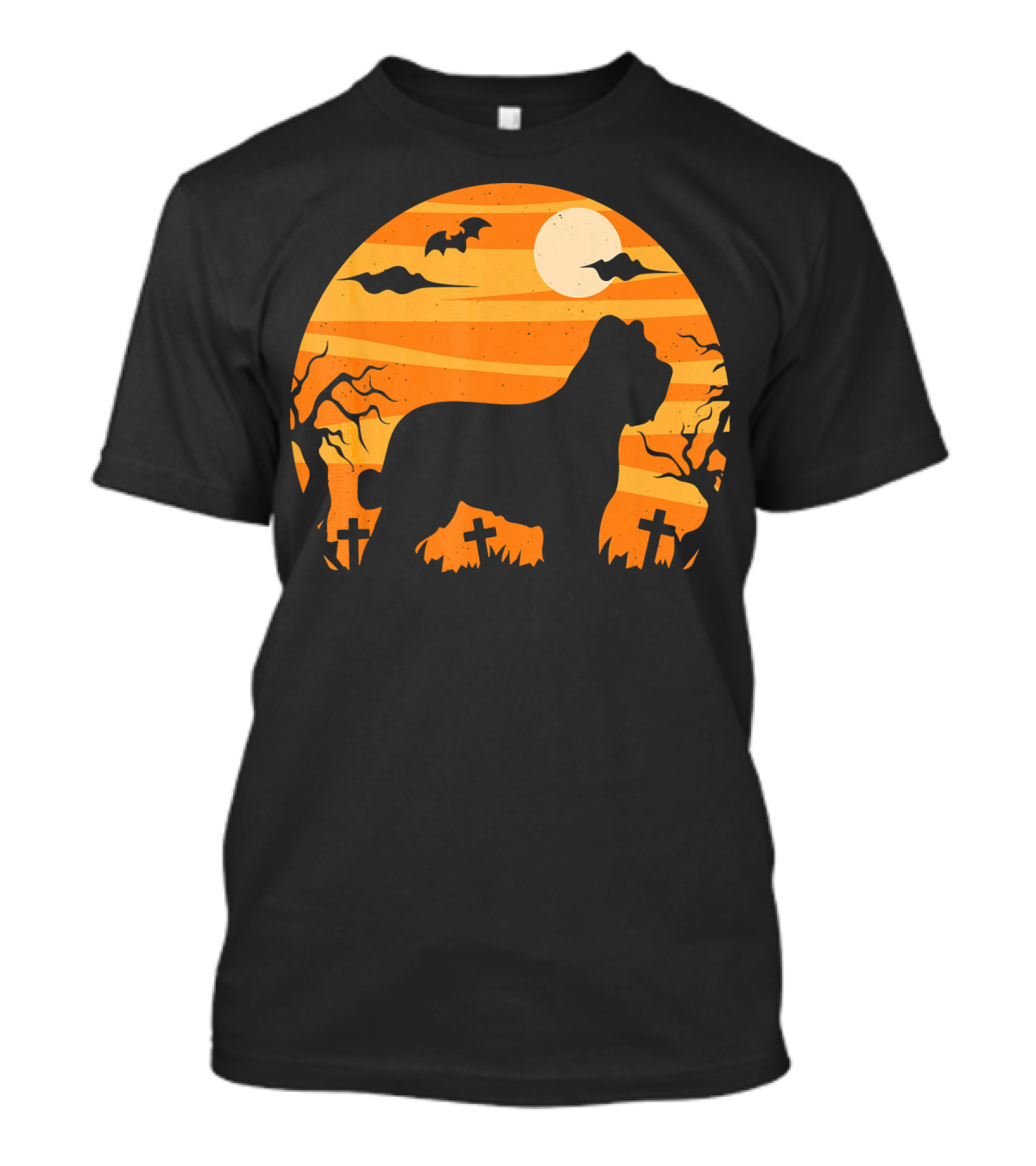 Briard Dog Halloween Moonlit Graveyard Scene T-Shirt