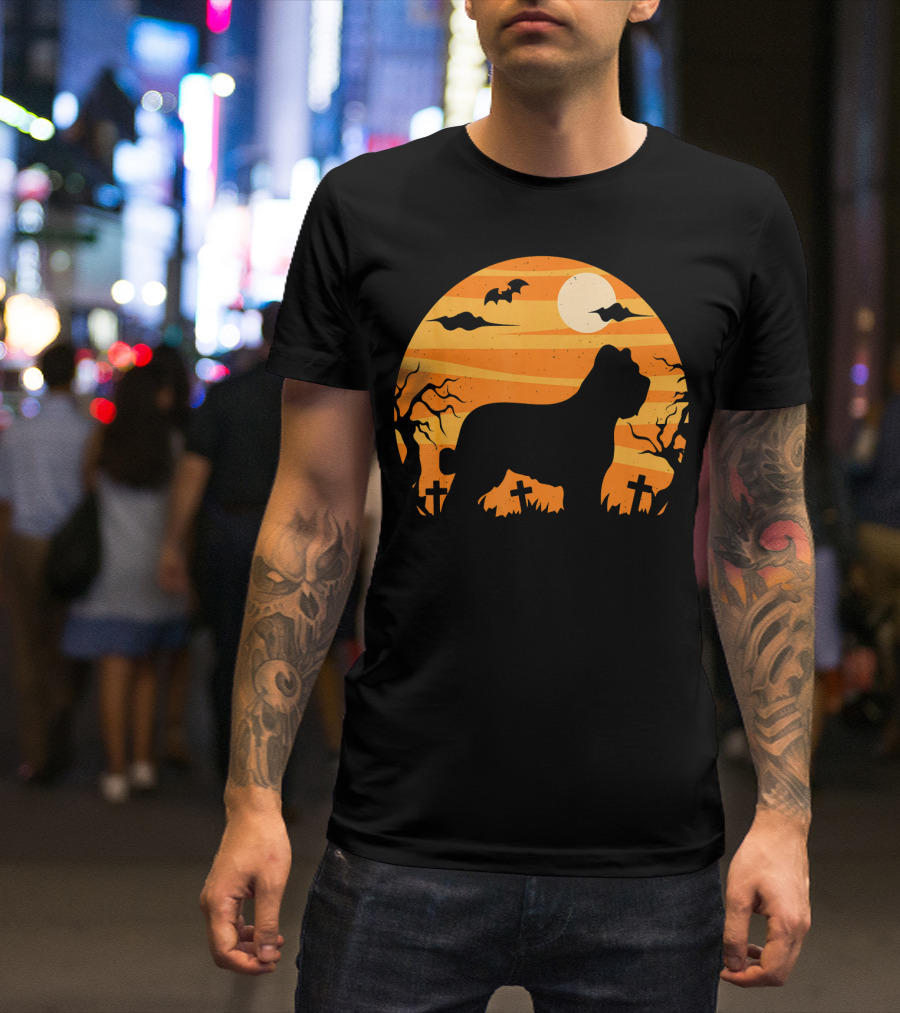 Briard Dog Halloween Moonlit Graveyard Scene T-Shirt