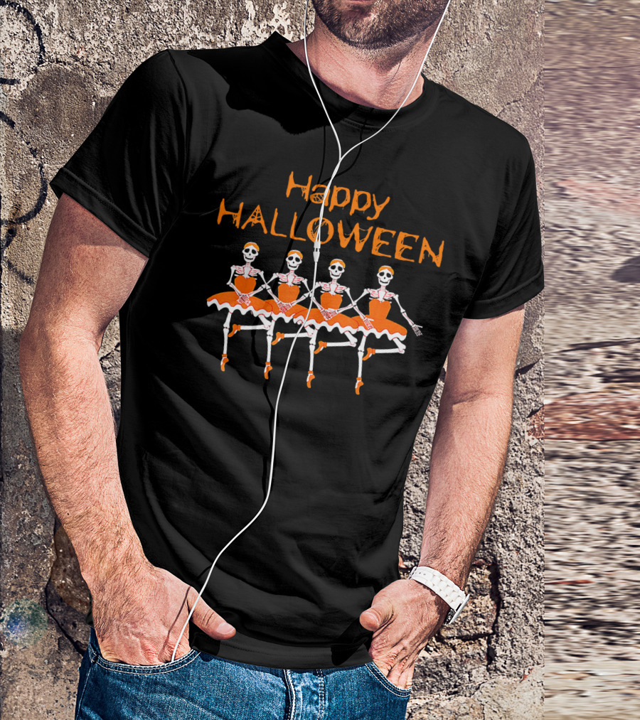 Happy Halloween Funny Dancing Ballet Skeletons T-Shirt