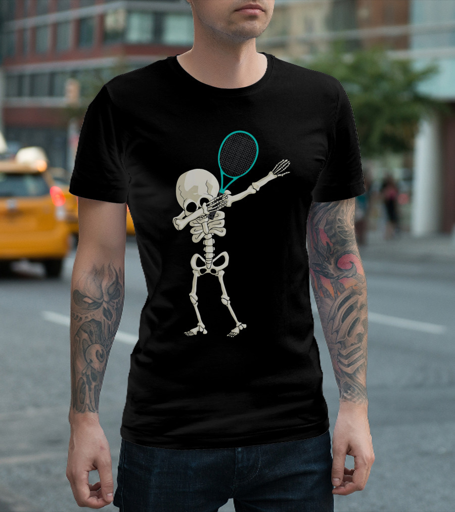 Halloween Skeleton Tennis Dabbing Spooky Racket Pose T-Shirt