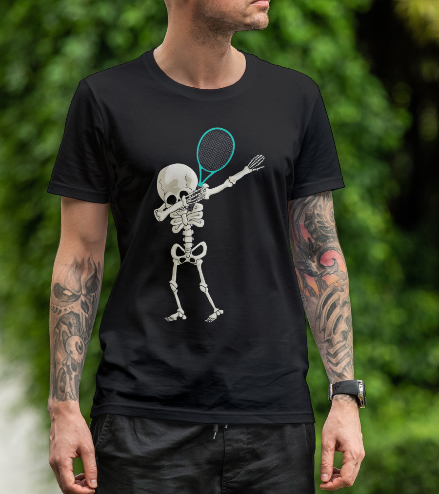 Halloween Skeleton Tennis Dabbing Spooky Racket Pose T-Shirt