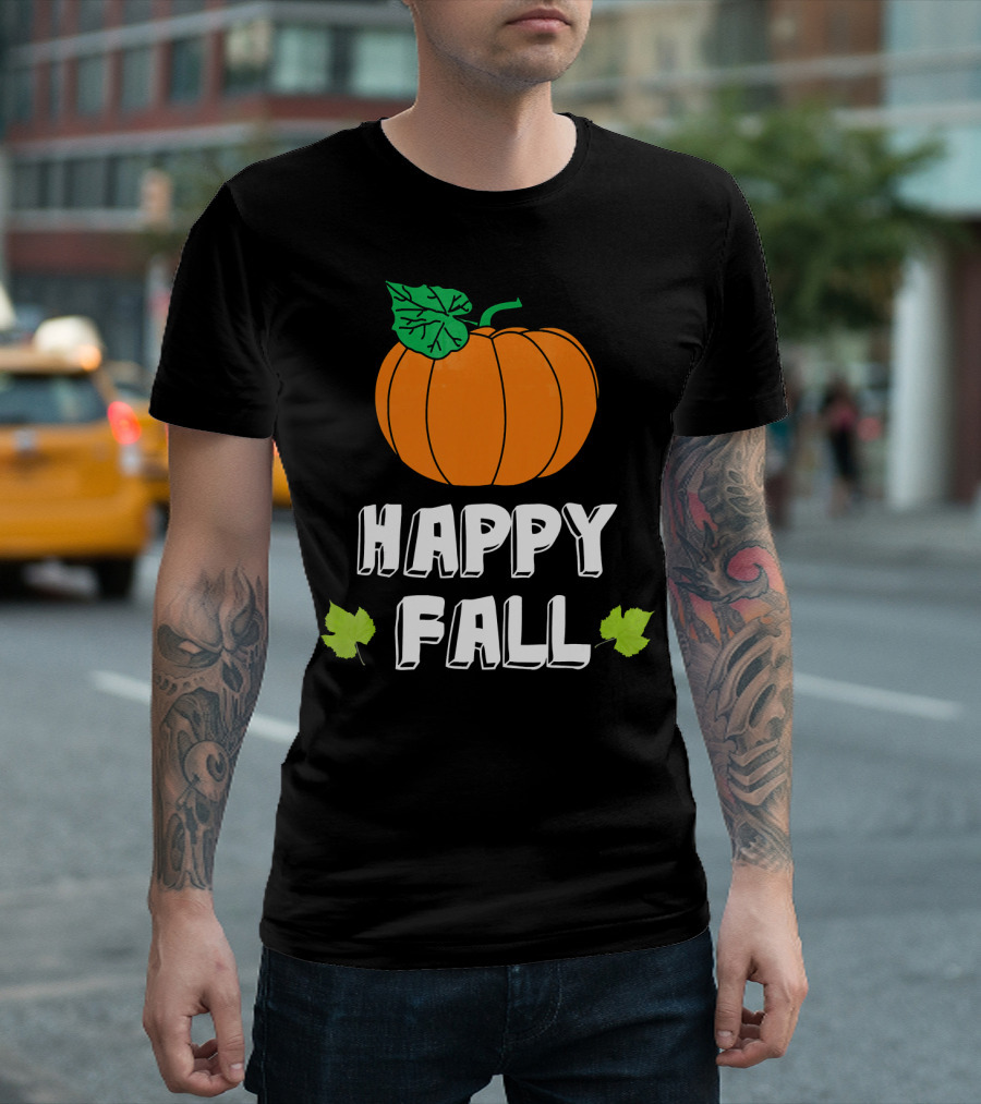 Happy Fall Pumpkin With Leaves T-Shirt
