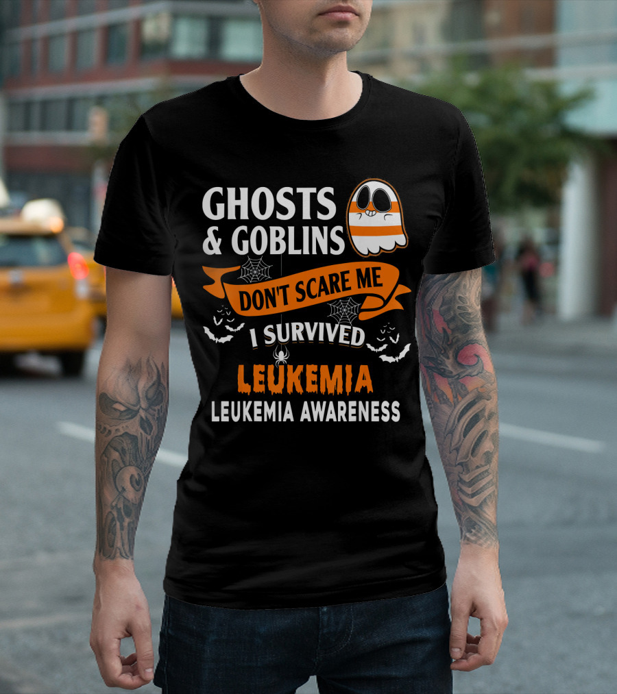Ghosts and Goblins Don't Scare Me I Survived Leukemia Leukemia Awareness T-Shirt