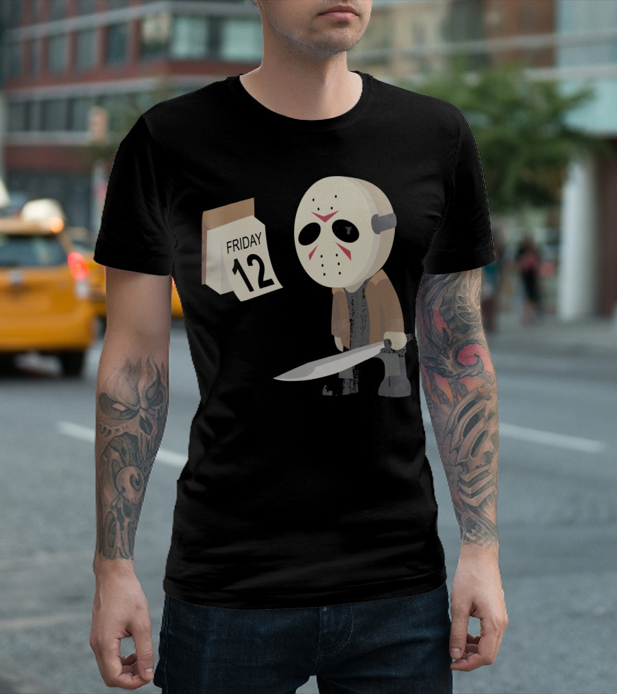 Friday 12th Funny Halloween Horror Graph Calendar Mask Character T-Shirt