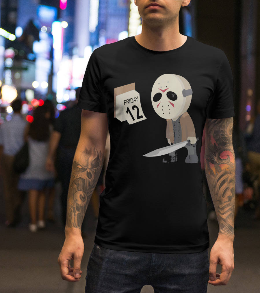 Friday 12th Funny Halloween Horror Graph Calendar Mask Character T-Shirt