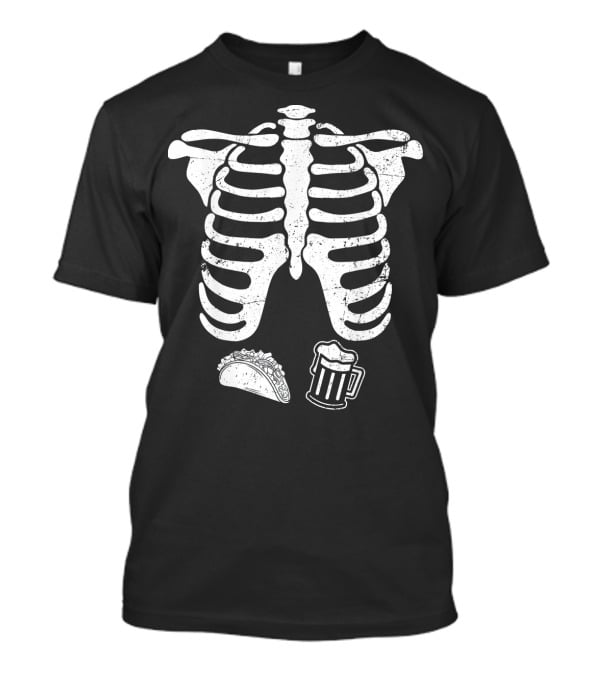 Mens Skeleton Ribcage Taco Beer Pregnancy T-Shirt