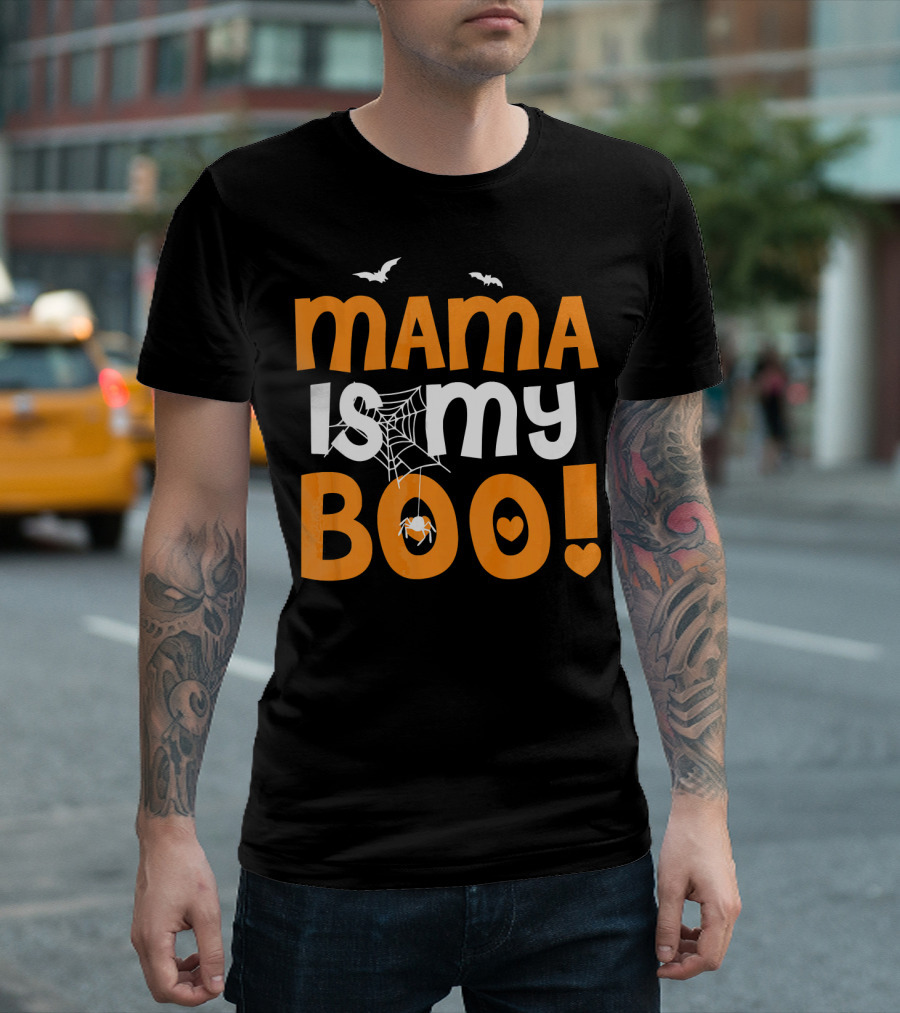 Mama Is My Boo Halloween Spider Web Heart Bats T-Shirt