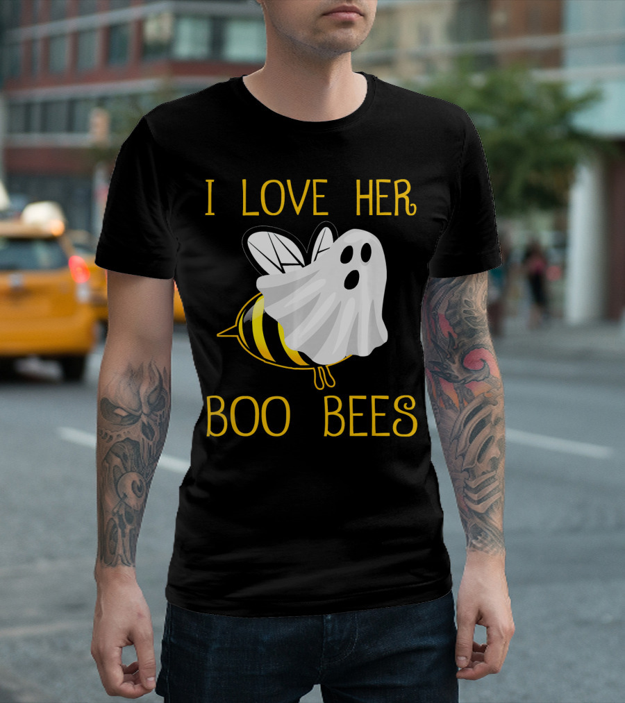I Love Her Boo Bees Halloween Couple T-Shirt