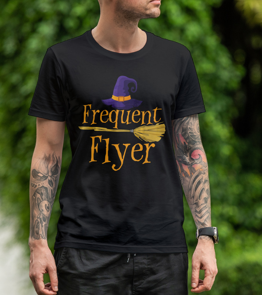 Frequent Flyer Witch Hat And Broom Halloween T-Shirt