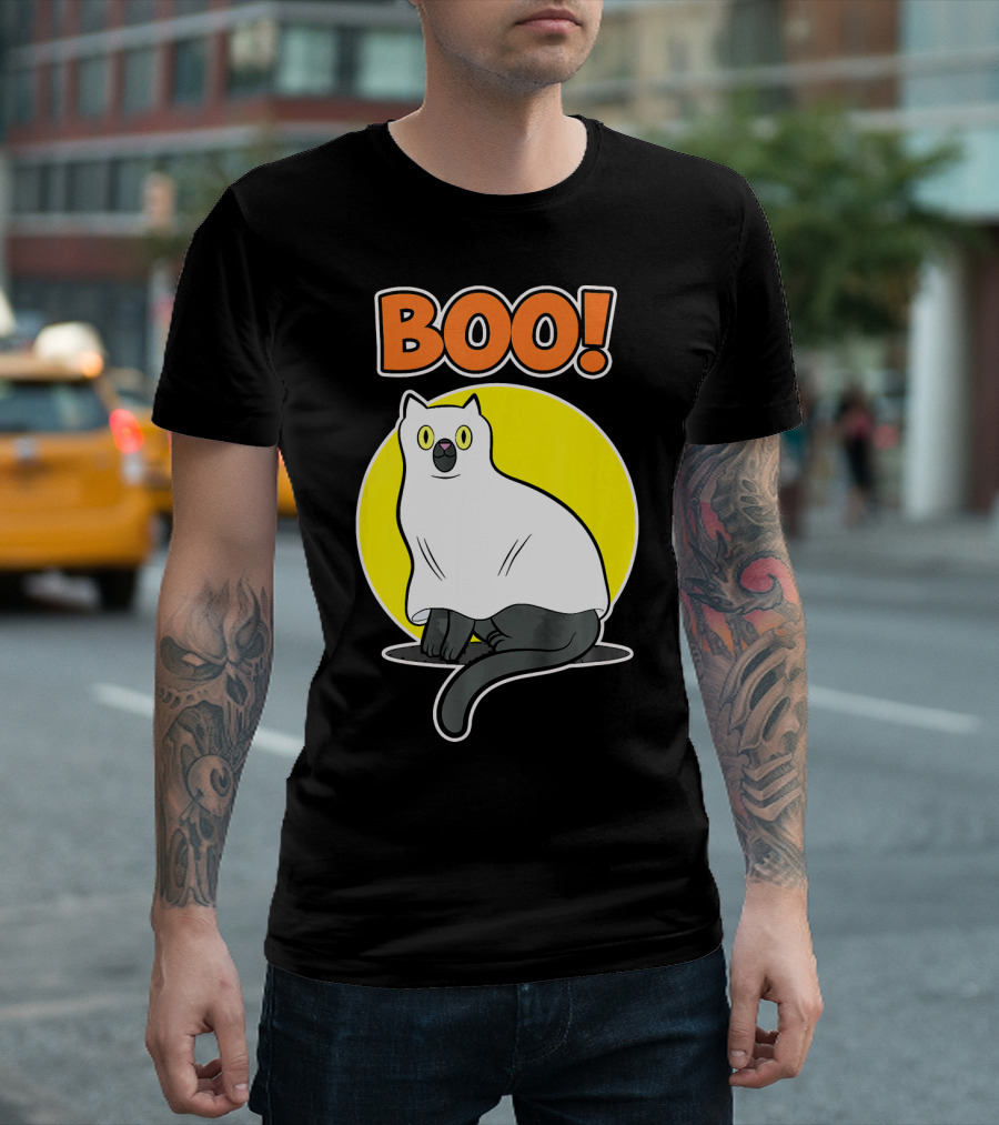 Boo Cat Ghost Halloween Party Fun T-Shirt