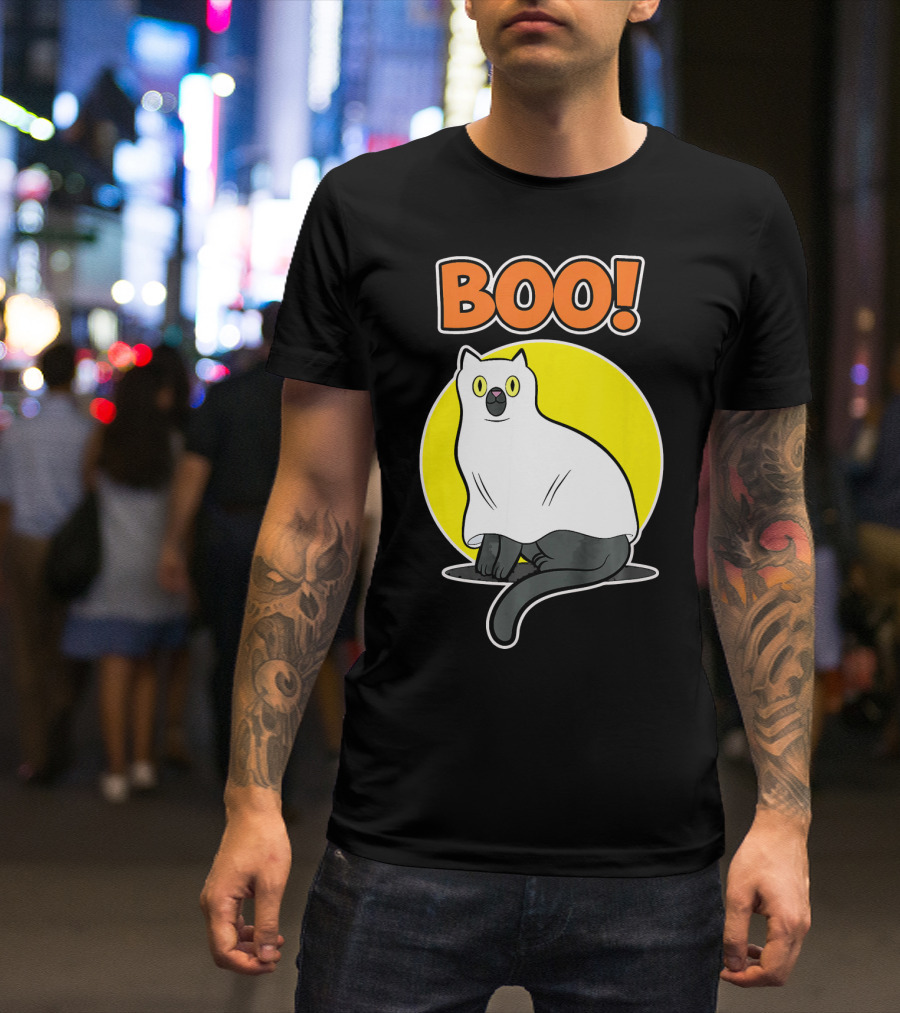 Boo Cat Ghost Halloween Party Fun T-Shirt