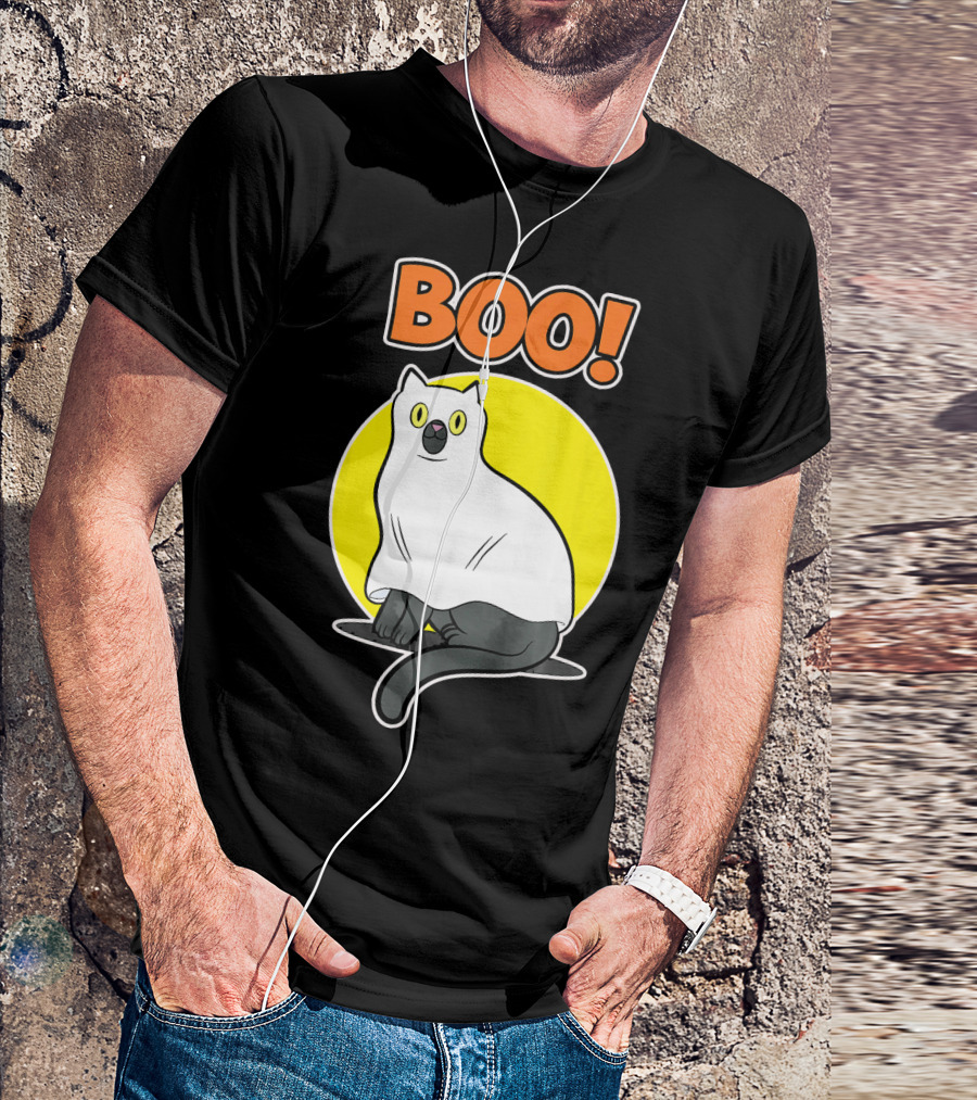 Boo Cat Ghost Halloween Party Fun T-Shirt