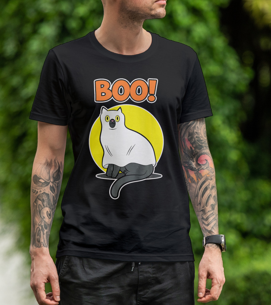 Boo Cat Ghost Halloween Party Fun T-Shirt