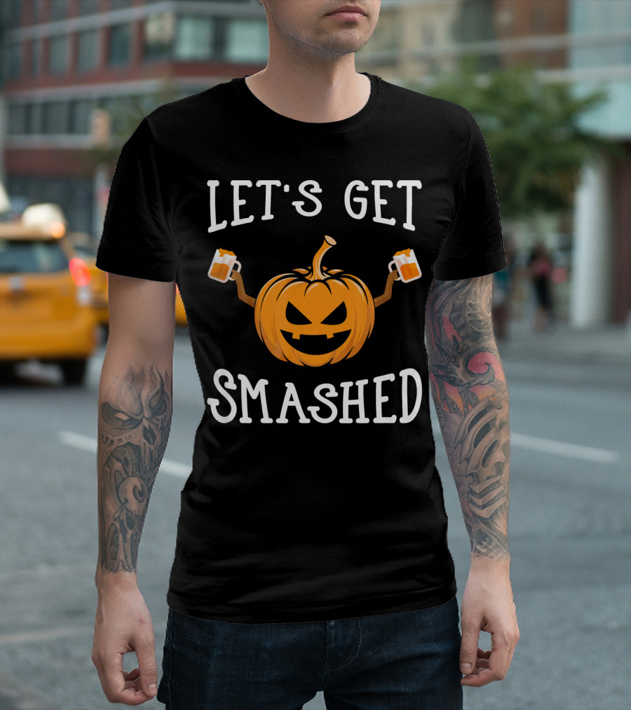Let's Get Smashed Pumpkin Drinking Beer Costume T-Shirt
