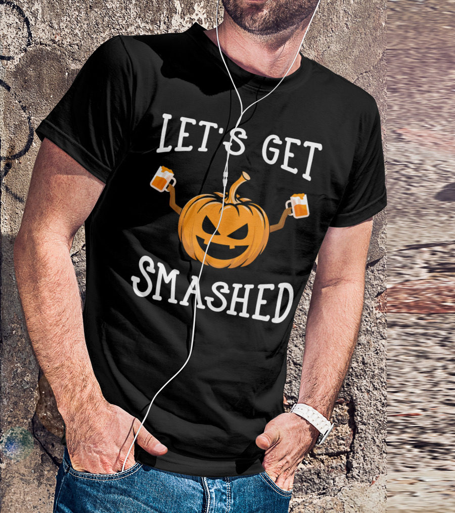 Let's Get Smashed Pumpkin Drinking Beer Costume T-Shirt