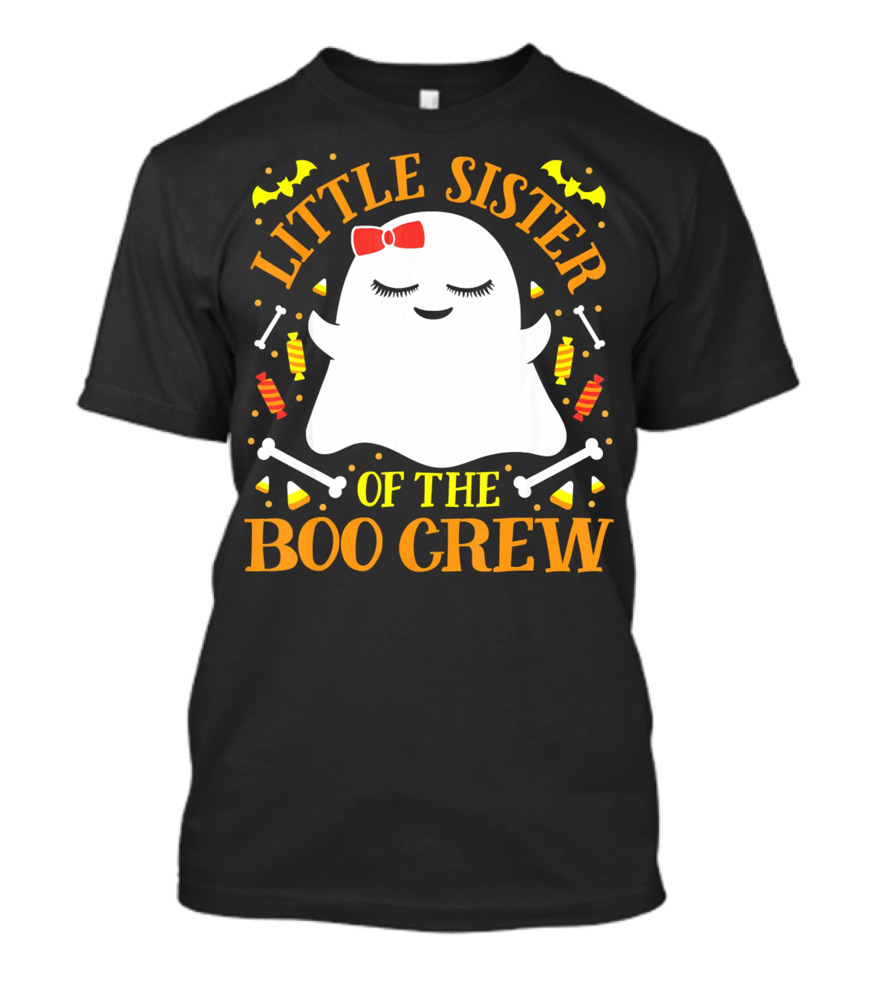 Little Sister Of The Boo Crew Ghost Halloween Candy Bats T-Shirt