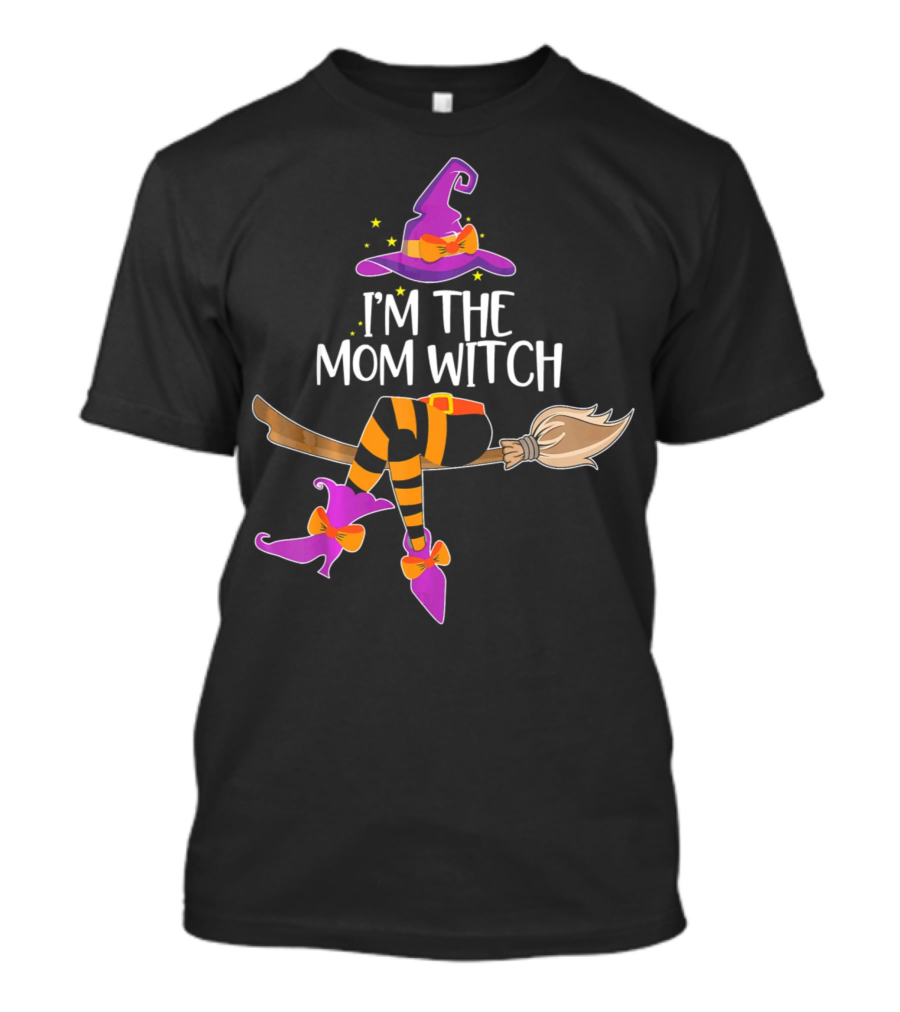 I’m The Mom Witch Halloween Matching Wizard Hat And Broomstick T-Shirt