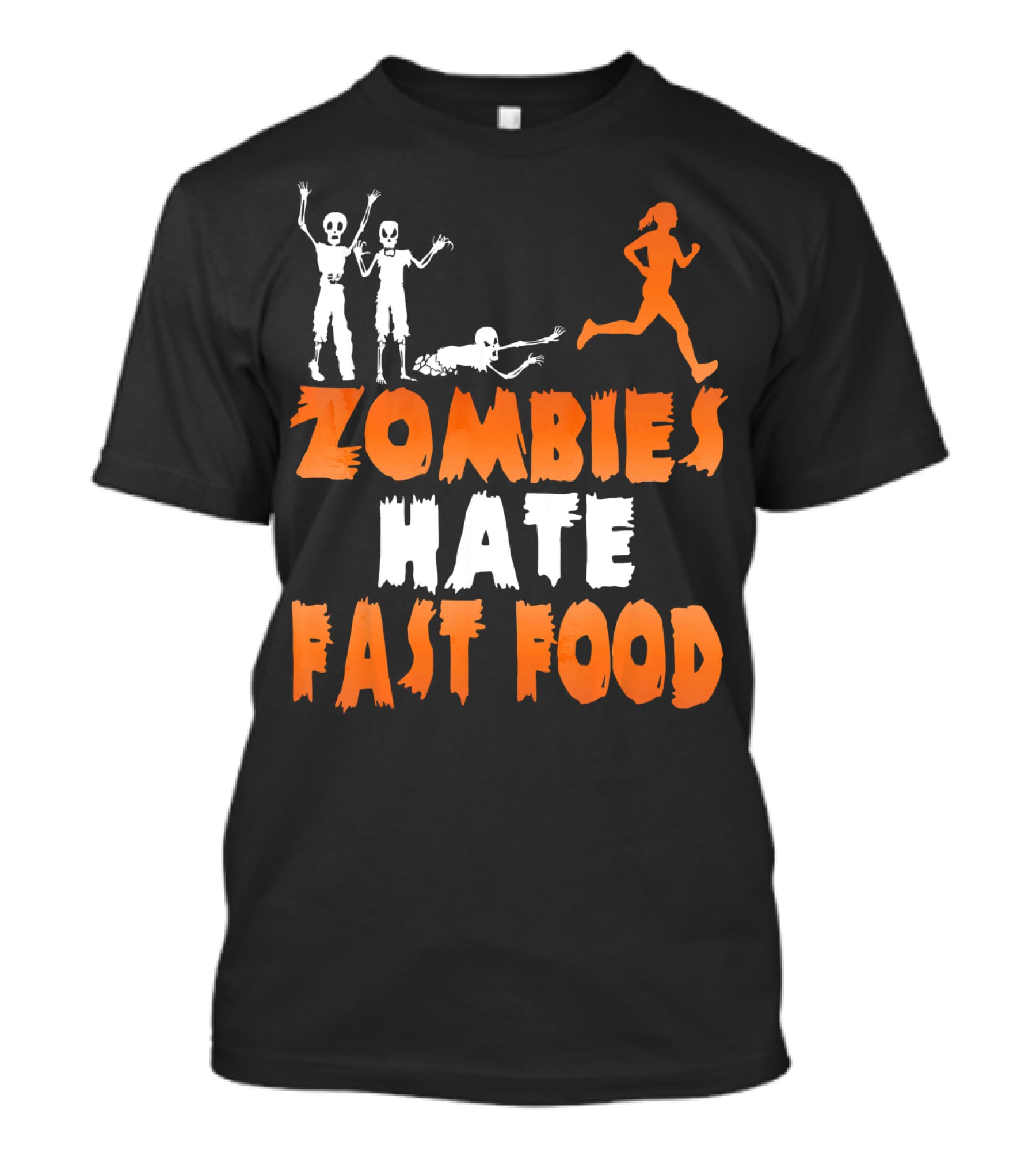 Zombies Hate Fast Food Skeletons Chasing Runner T-Shirt