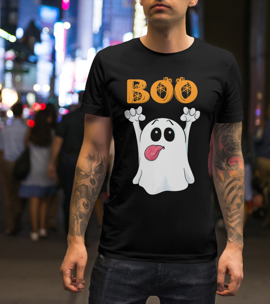 Boo Silly Ghost With Pumpkin Lettering T-Shirt