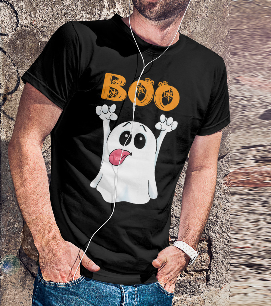 Boo Silly Ghost With Pumpkin Lettering T-Shirt