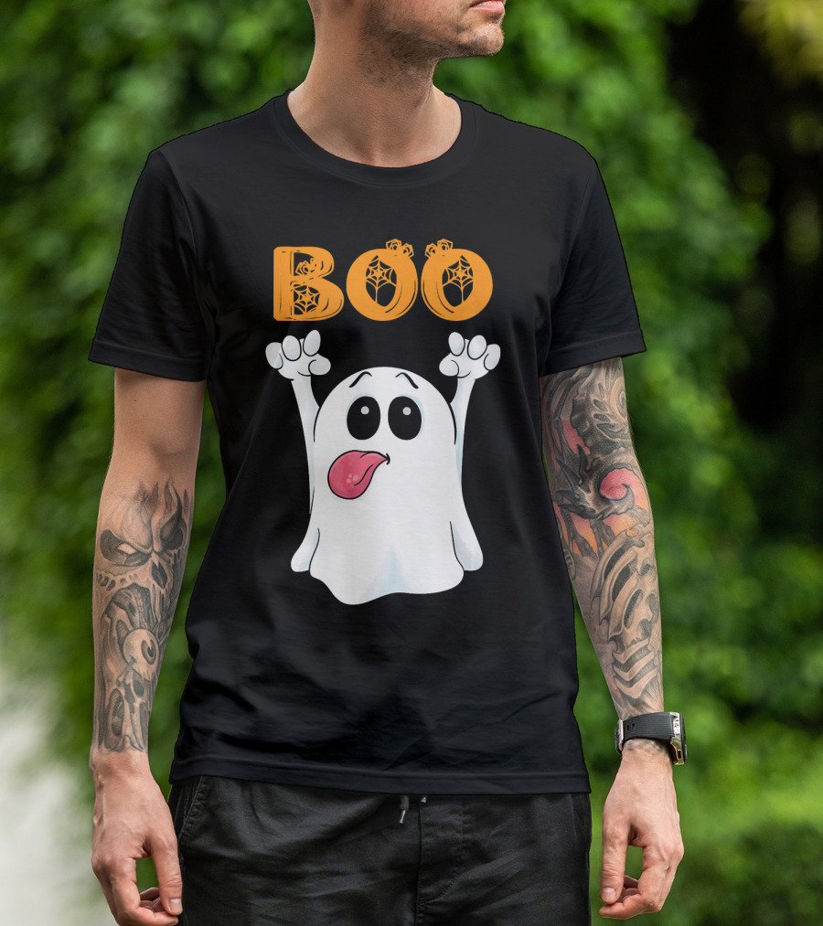 Boo Silly Ghost With Pumpkin Lettering T-Shirt