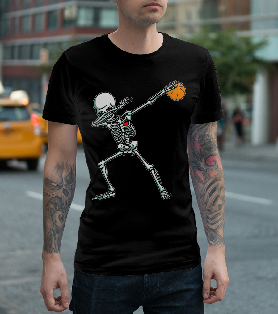 Dabbing Skeleton with Basketball T-Shirt
