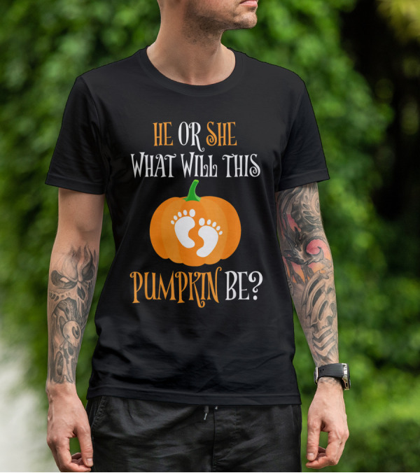 He Or She What Will This Pumpkin Be Gender Reveal Pregnancy T-Shirt