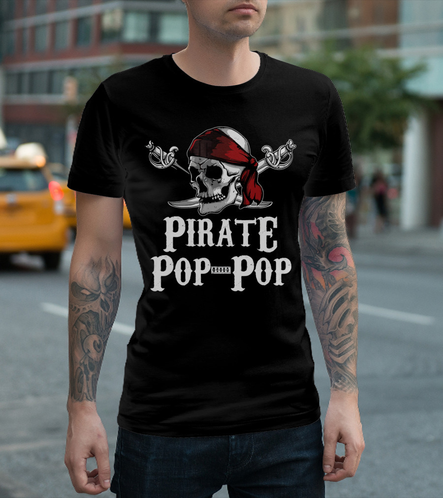 Pirate Pop Pop Jolly Roger Skull with Crossed Swords T-Shirt