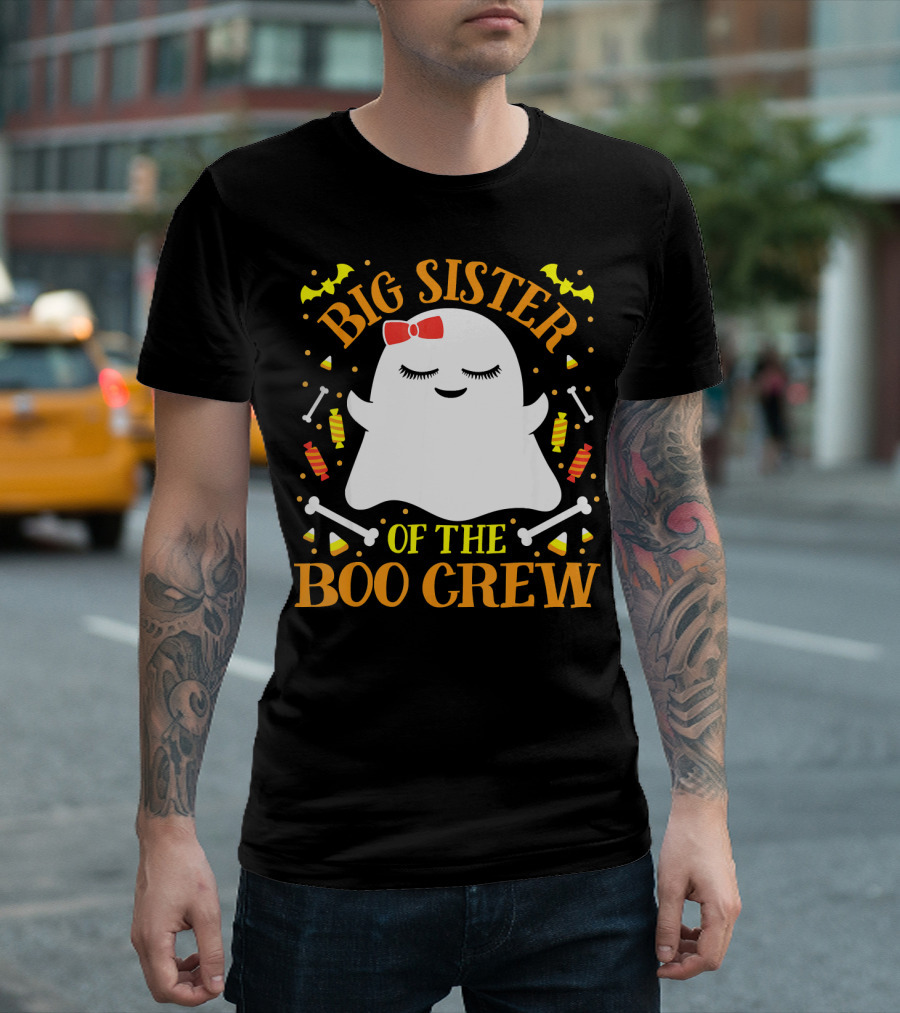Big Sister of the Boo Crew Ghost with Candy and Bones T-Shirt