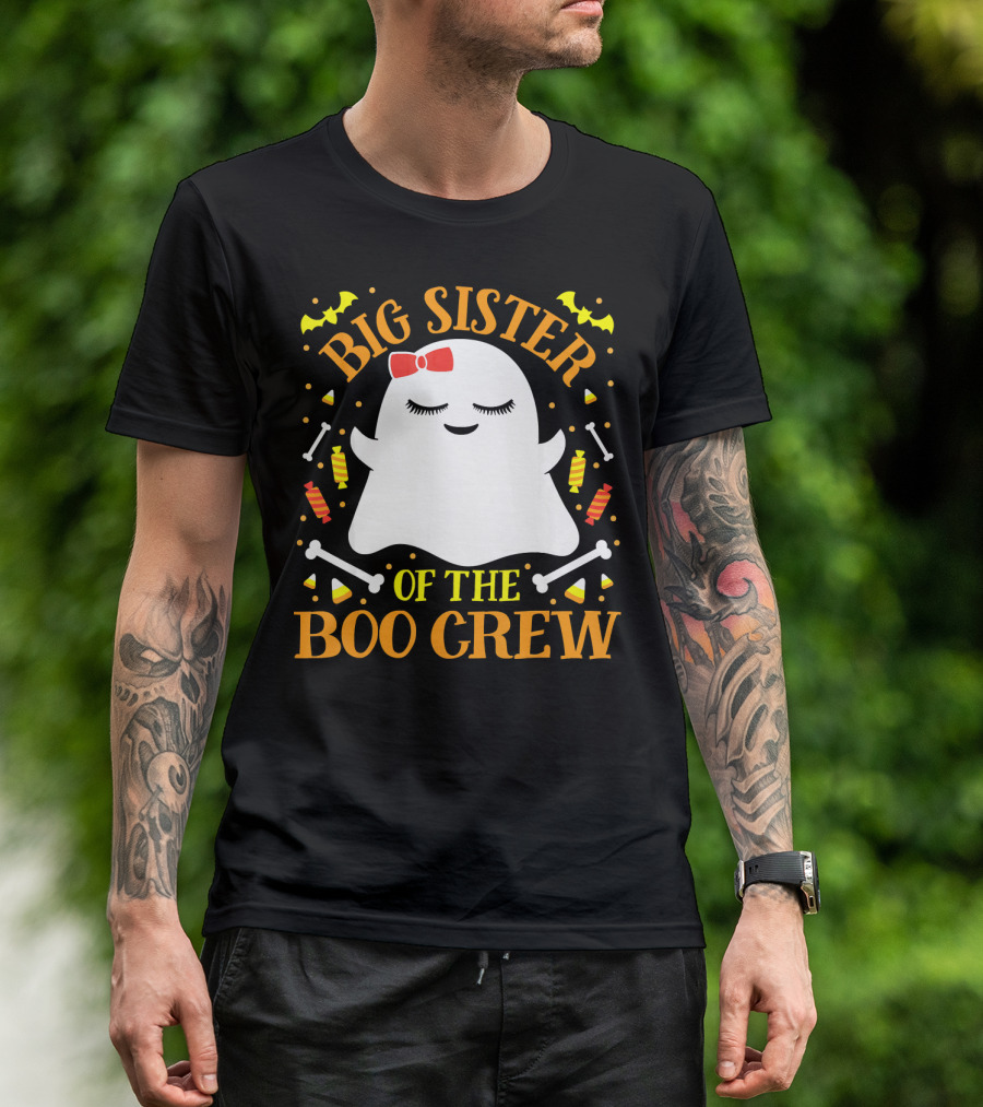 Big Sister Of The Boo Crew Ghost With Candy And Bones T-Shirt