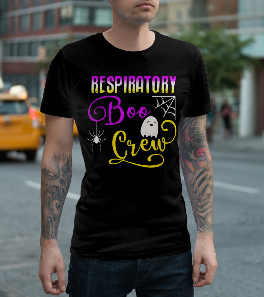 Respiratory Boo Crew Ghost And Spider Web T-Shirt