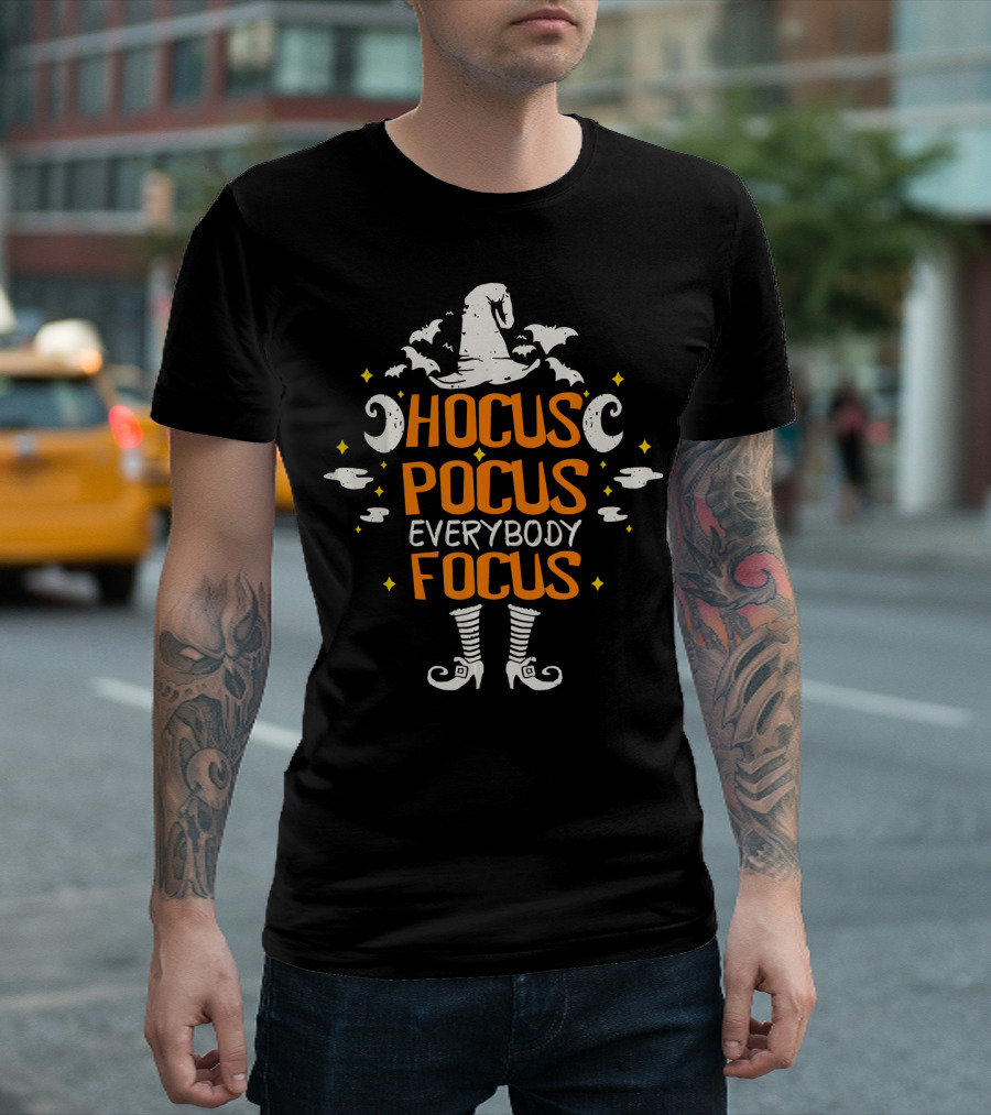 Hocus Pocus Everybody Focus Halloween Witch Hat and Boots T-Shirt