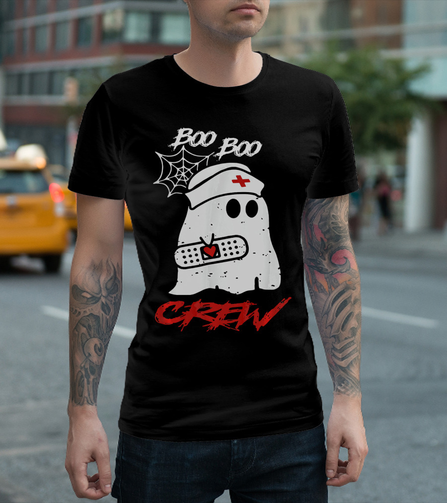 Boo Boo Crew Nurse Ghost with Bandage and Spiderweb T-Shirt