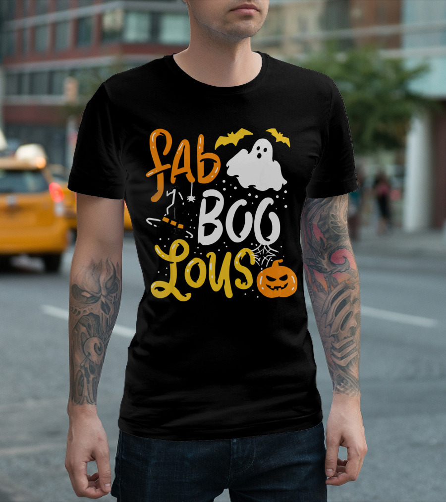 Halloween Fab Boo Lous Ghost Bat Pumpkin Spiderweb T-Shirt